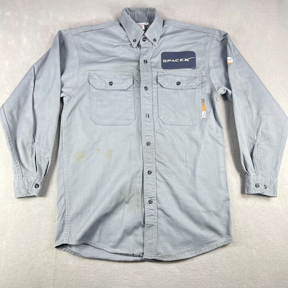 SpaceX Mechanic Rasco FR Button Up Long Sleeve Shirt Mens Medium Gray